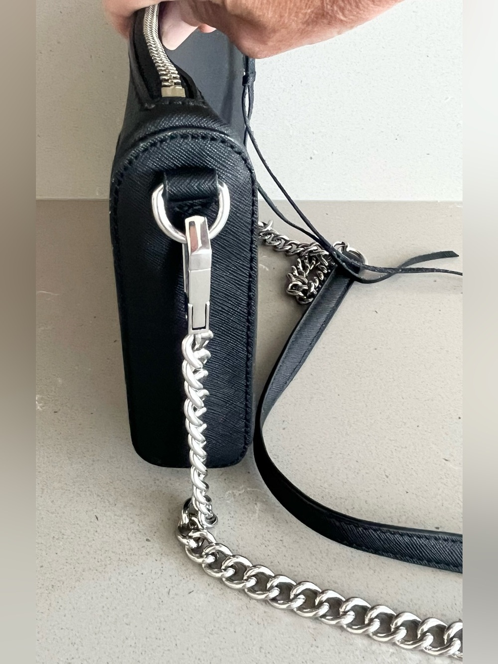 Rebecca Minkoff Avery Black Saffiano Leather Crossbody Bag Silver Hardware Chain - Picture 5 of 11